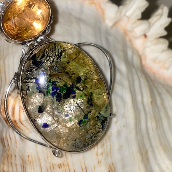 Exotic Dichroic Galaxy statement double gem pendant